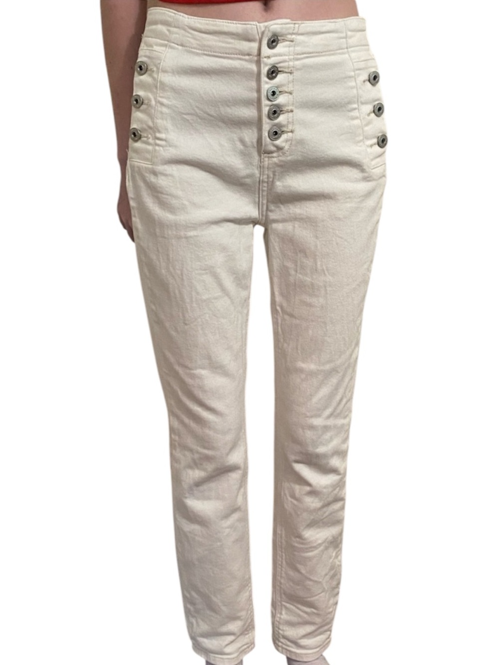 Chelsea & Violet Cream High-Rise Button-Front Jeans minimalist denim structured